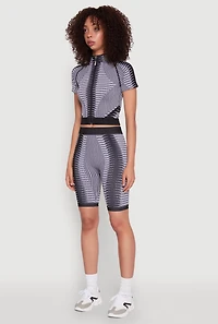 Womens Seamless Geometric Patterned Zip Front Top, Multi, Size M-L