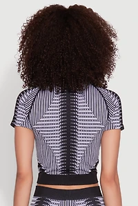 Womens Seamless Geometric Patterned Zip Front Top, Multi, Size S-M