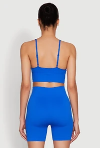 Womens Seamless Rhinestone Ribbed Crop Top, Blue, Size M-L