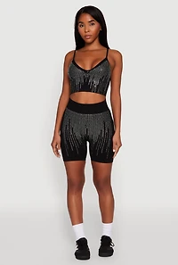Womens Seamless Rhinestone Ribbed Biker Shorts,