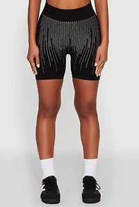 Womens Seamless Rhinestone Ribbed Biker Shorts,