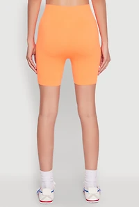 Womens Seamless Rhinestone Ribbed Biker Shorts, Orange, Size M-L