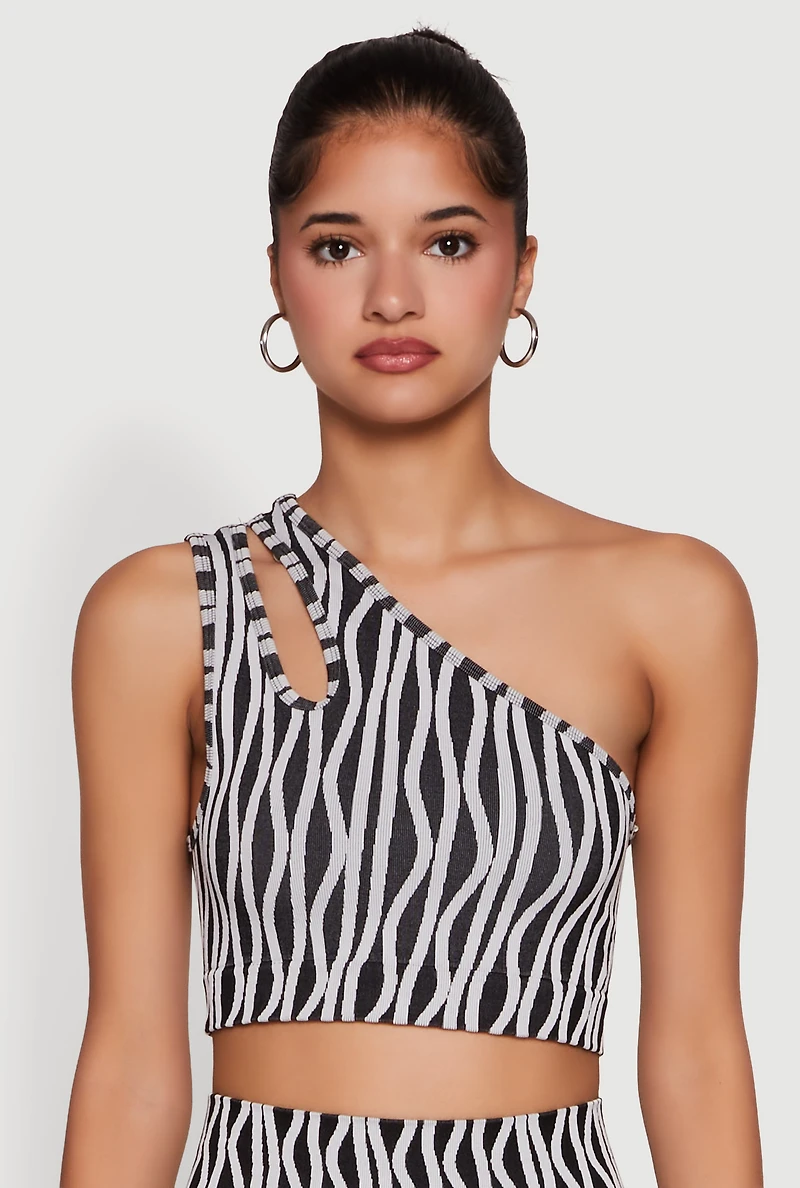 Stylish One Shoulder Sleeveless Top with Keyhole Seamless Design