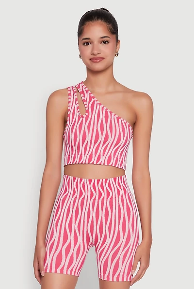 Womens Stylish One Shoulder Sleeveless Top with Keyhole Seamless Design, Pink, Size L-XL