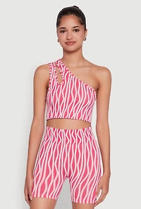 Womens Stylish One Shoulder Sleeveless Top with Keyhole Seamless Design, Pink, Size L-XL