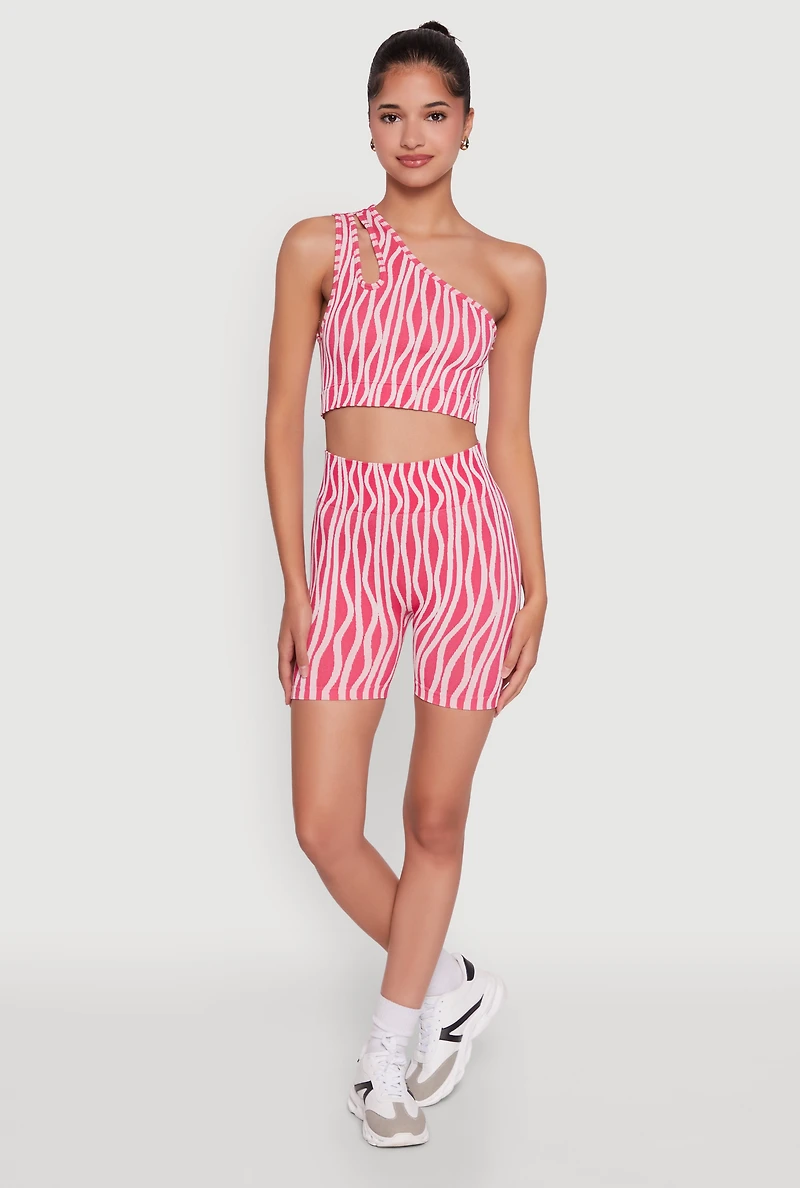 Womens Stylish One Shoulder Sleeveless Top with Keyhole Seamless Design, Pink, Size L-XL