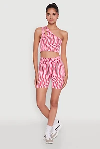 Womens Stylish One Shoulder Sleeveless Top with Keyhole Seamless Design, Pink, Size L-XL