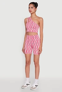 Womens Stylish One Shoulder Sleeveless Top with Keyhole Seamless Design, Pink, Size L-XL