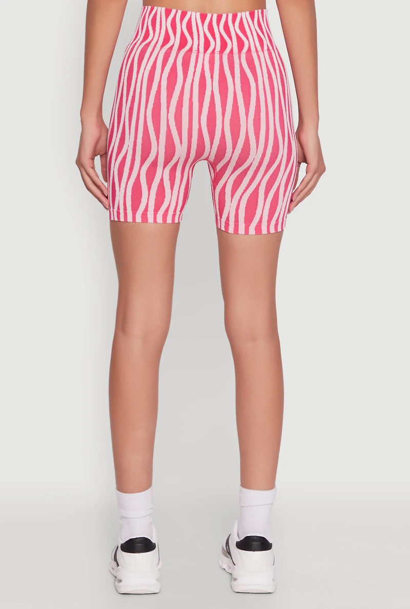 Womens Compression Rib Activewear High Waisted Seamless Bike Shorts, Pink, Size S-M