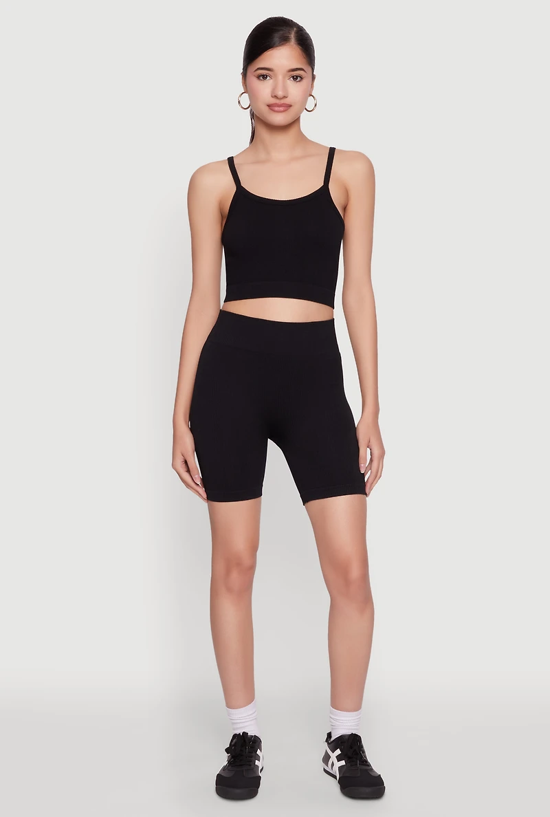 Womens Seamless Cropped Cami, Black, Size L-XL