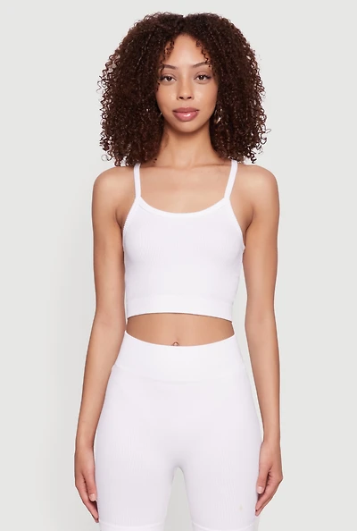 Womens Seamless Cropped Cami, White, Size S-M