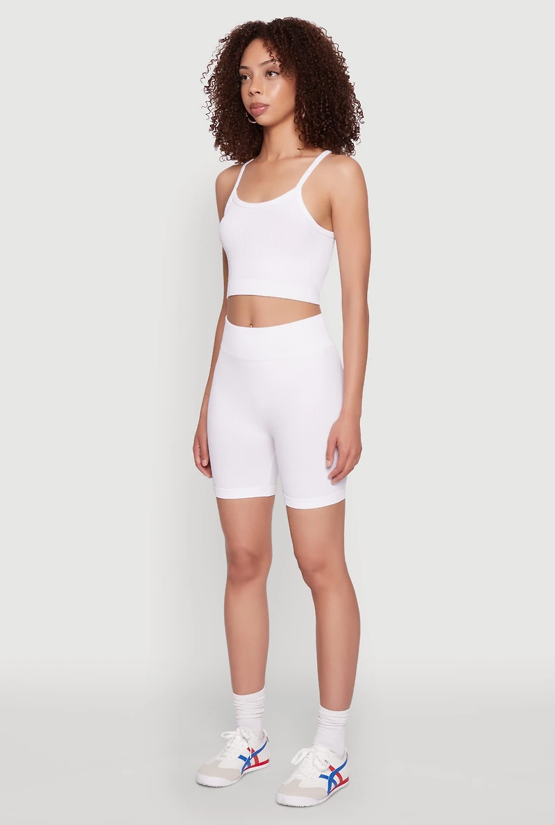 Womens Seamless Cropped Cami, White, Size S-M