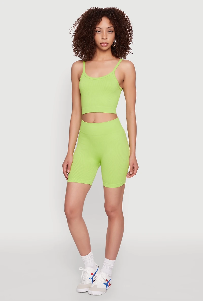 Womens Seamless Cropped Cami, Green, Size M-L