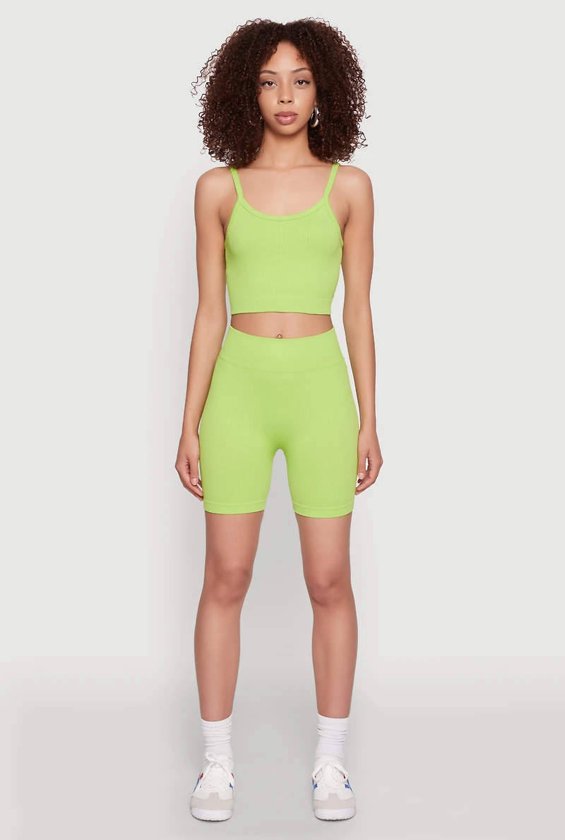 Womens Seamless Cropped Cami, Green, Size M-L