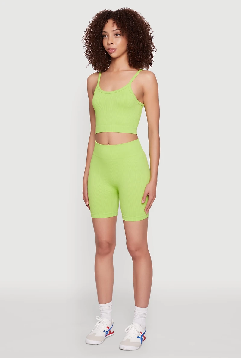 Womens Seamless Cropped Cami, Green, Size M-L