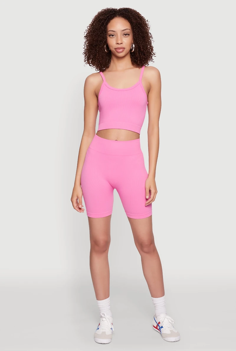 Womens Seamless Cropped Cami, Pink, Size M-L