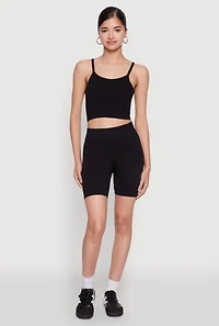 Womens Seamless Wide Waistband Biker Shorts,