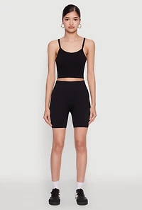 Womens Seamless Wide Waistband Biker Shorts,