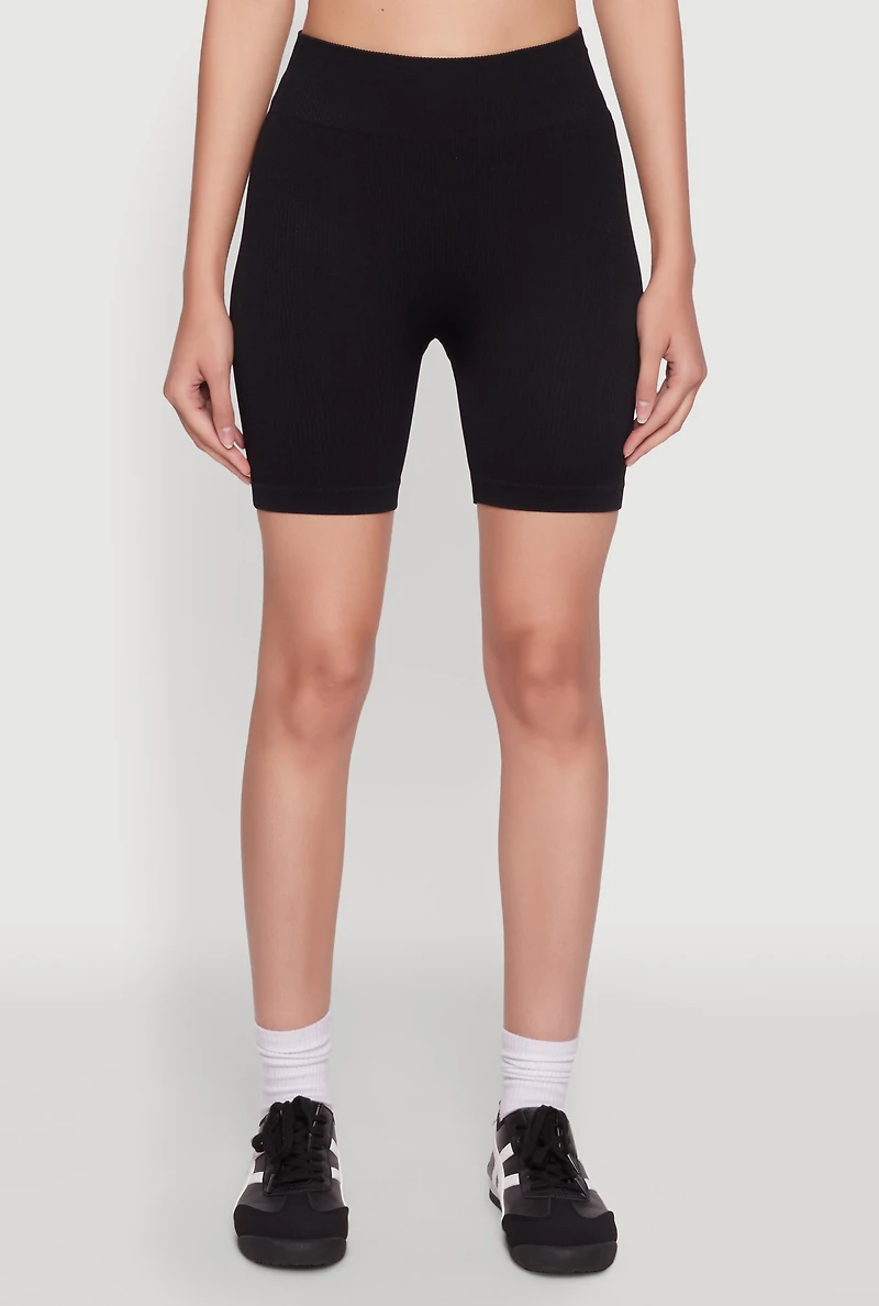 Womens Seamless Wide Waistband Biker Shorts,