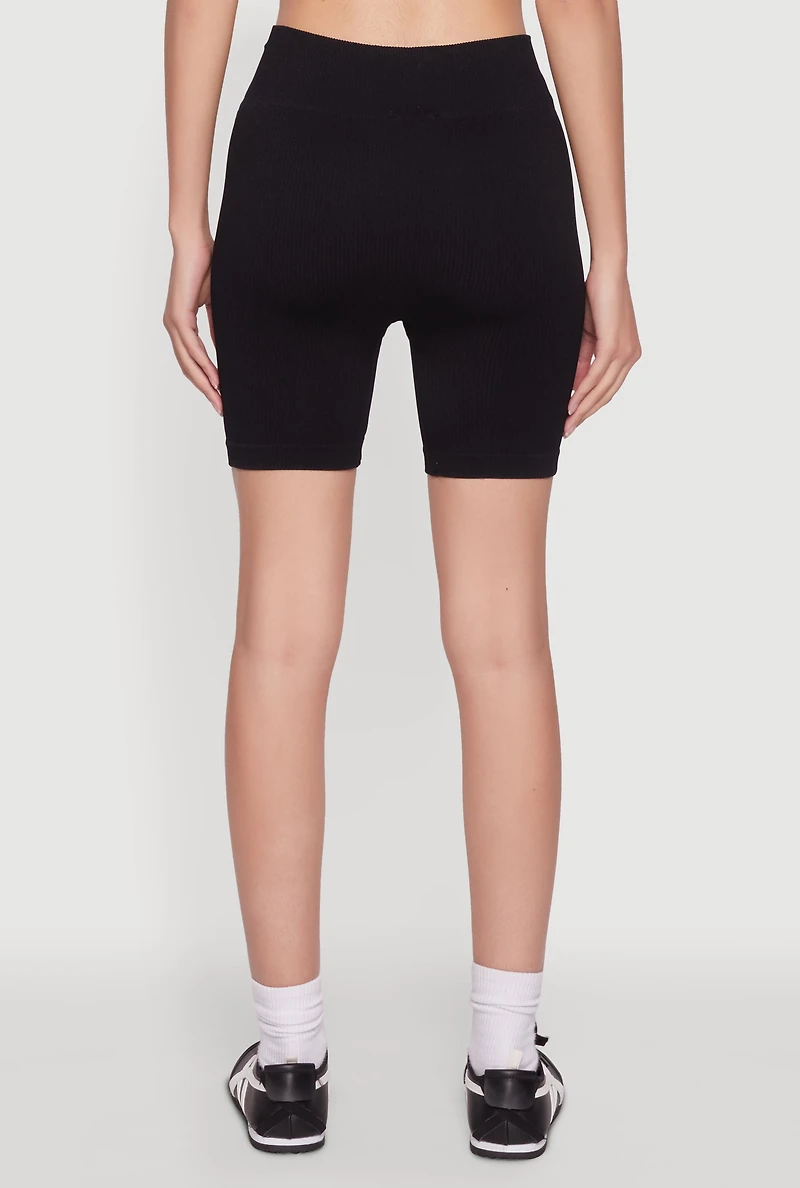 Womens Seamless Wide Waistband Biker Shorts,