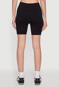 Womens Seamless Wide Waistband Biker Shorts, Black, Size M-L