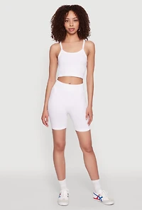 Womens Seamless Wide Waistband Biker Shorts, White, Size M-L