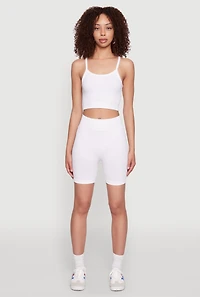 Womens Seamless Wide Waistband Biker Shorts, White, Size M-L