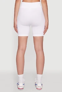 Womens Seamless Wide Waistband Biker Shorts, White, Size M-L