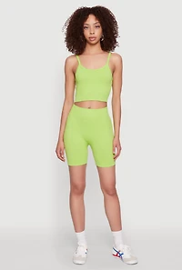Womens Seamless Wide Waistband Biker Shorts, Green, Size M-L
