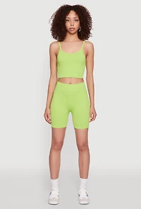 Womens Seamless Wide Waistband Biker Shorts, Green, Size M-L