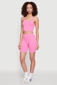Womens Seamless Wide Waistband Biker Shorts, Pink, Size M-L