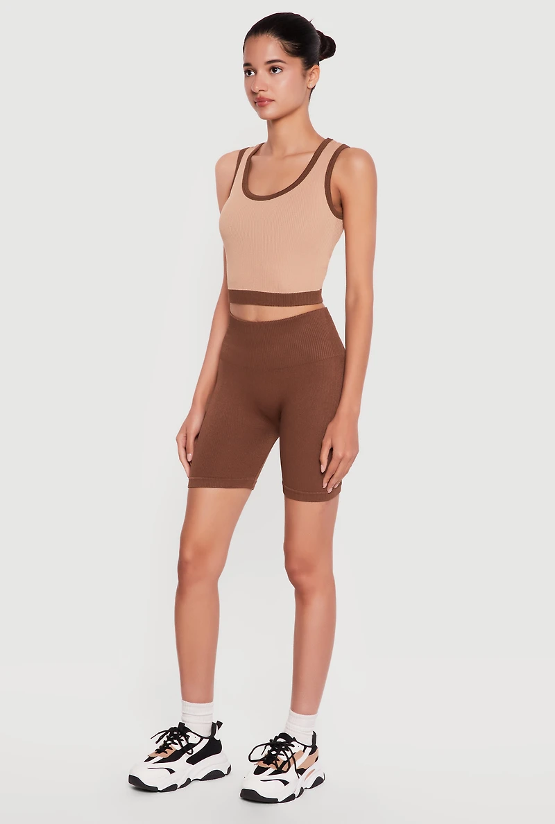 Contrast Trim Seamless Ribbed Cropped Tank Top