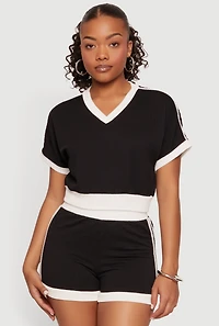 Textured Knit Contrast Trim Crop Top