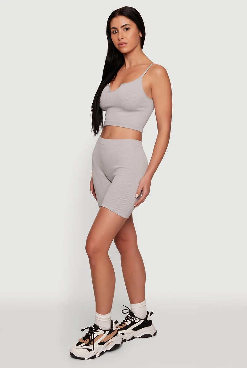 Compression Rib Notch Neck Cropped Cami