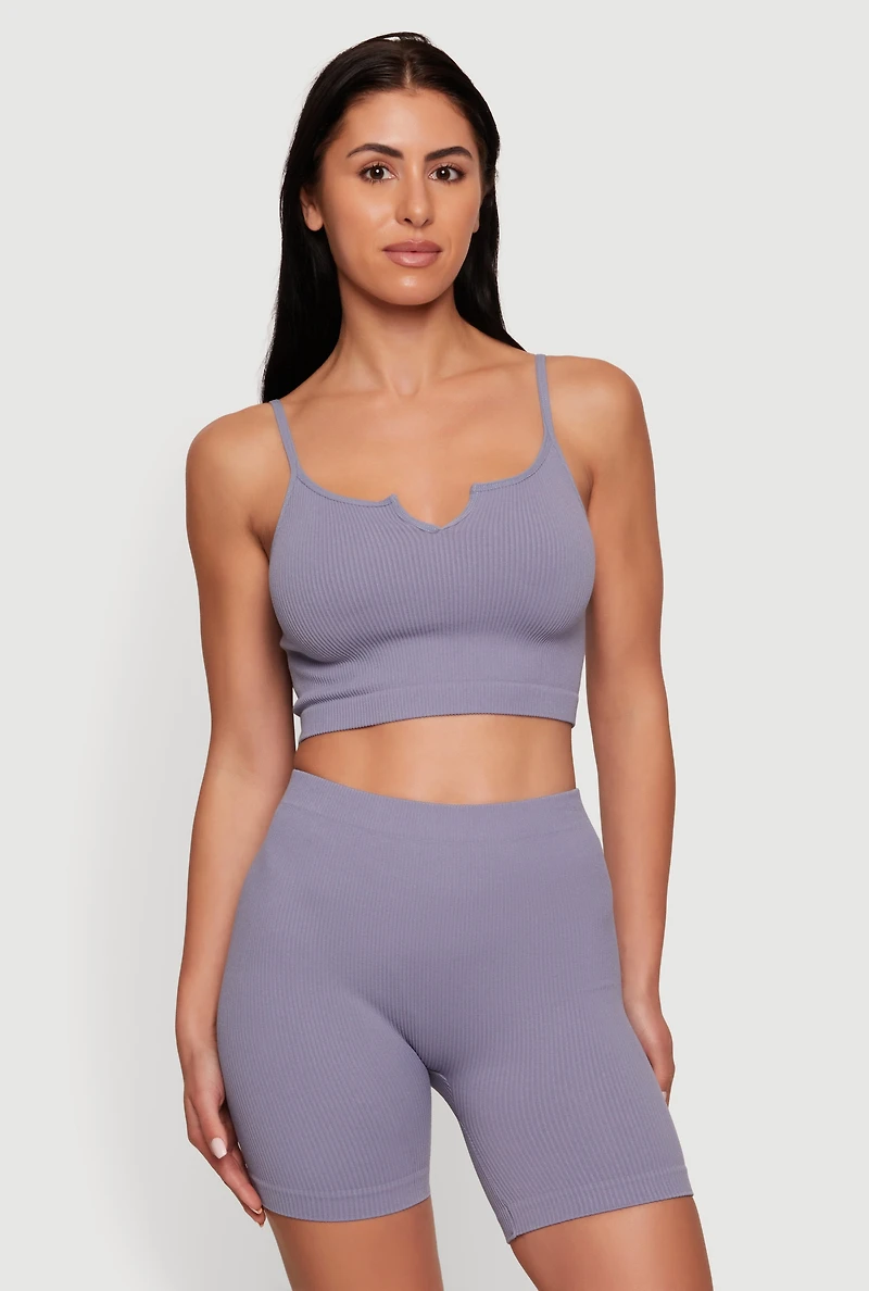 Compression Rib Notch Neck Cropped Cami