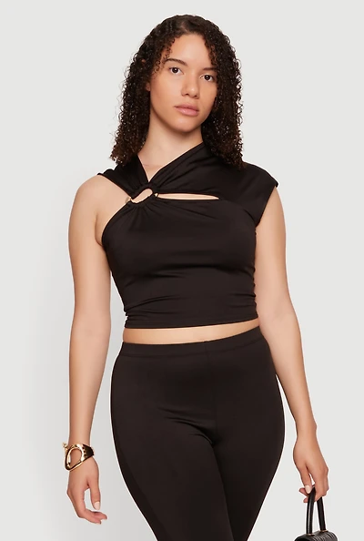 Asymmetrical Keyhole Neckline Crop Top