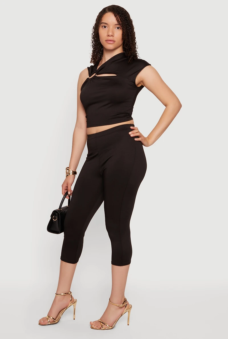 Asymmetrical Keyhole Neckline Crop Top