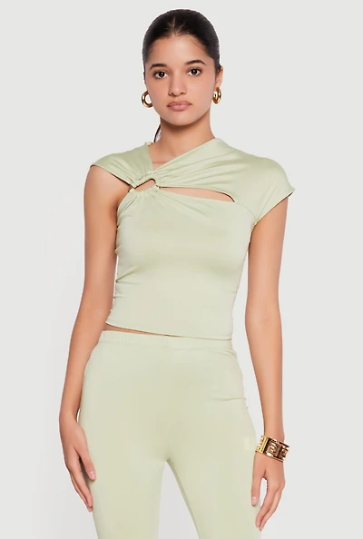 Asymmetrical Keyhole Neckline Crop Top