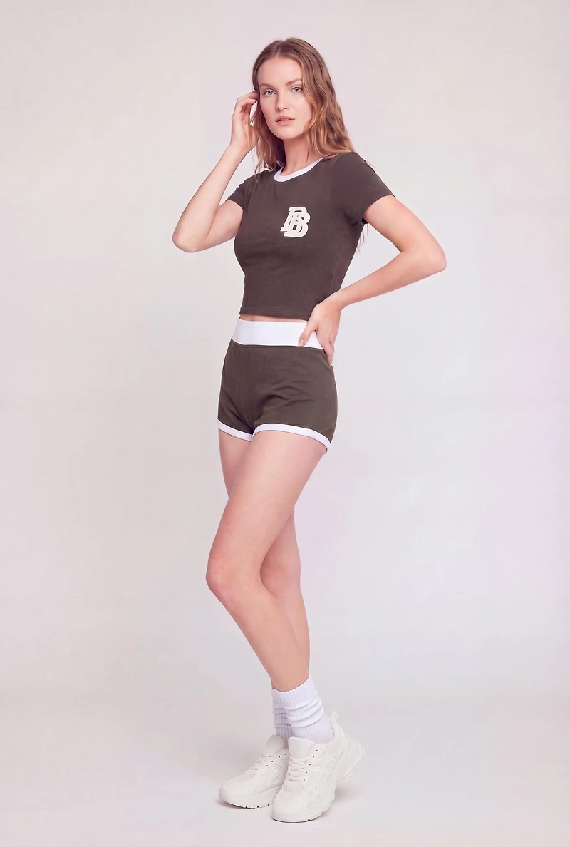 B Patch Graphic Contrast Trim Crop Top
