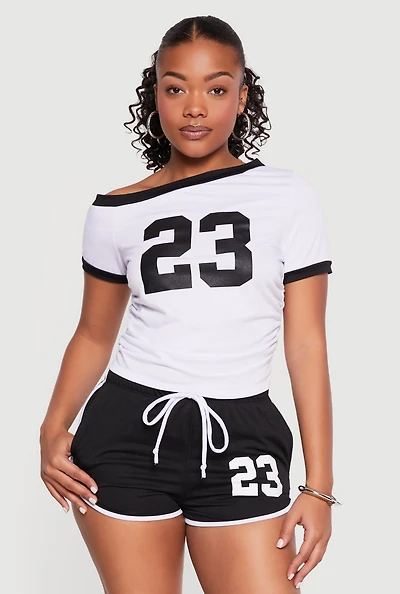 Asymmetrical Neckline 23 Graphic Tee