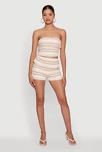 Striped Side Ruched Fold Over Crop Tube Top
