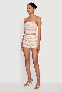 Striped Side Ruched Fold Over Crop Tube Top
