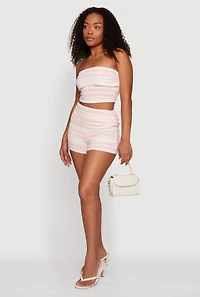 Striped Side Ruched Fold Over Waist Shorts