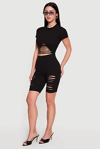 Laser Cut Short Sleeve Crop Top