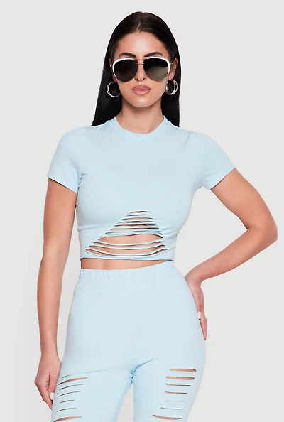Laser Cut Short Sleeve Crop Top