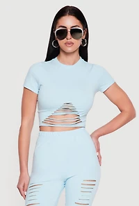 Laser Cut Short Sleeve Crop Top
