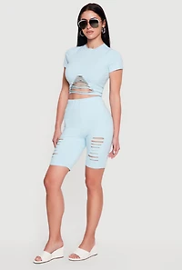 Laser Cut Short Sleeve Crop Top