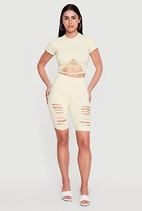 Laser Cut Short Sleeve Crop Top