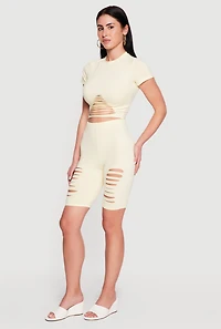 Laser Cut Short Sleeve Crop Top