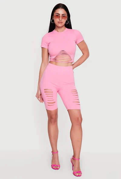 Laser Cut High Waisted Biker Shorts